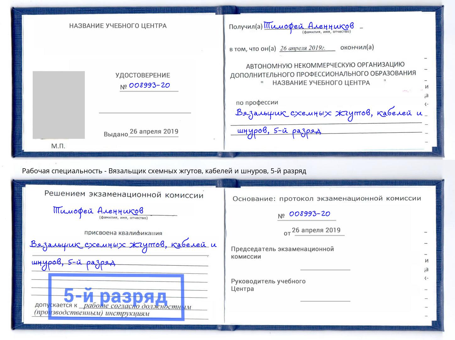 корочка 5-й разряд Вязальщик схемных жгутов, кабелей и шнуров Нижний Тагил