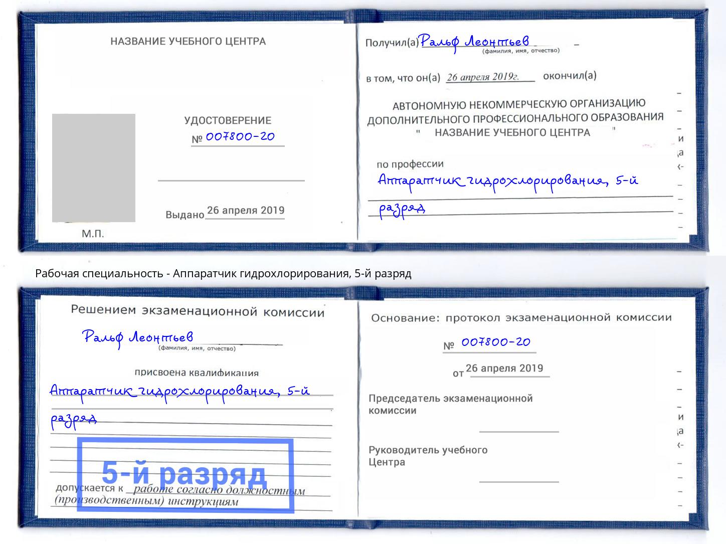 корочка 5-й разряд Аппаратчик гидрохлорирования Нижний Тагил