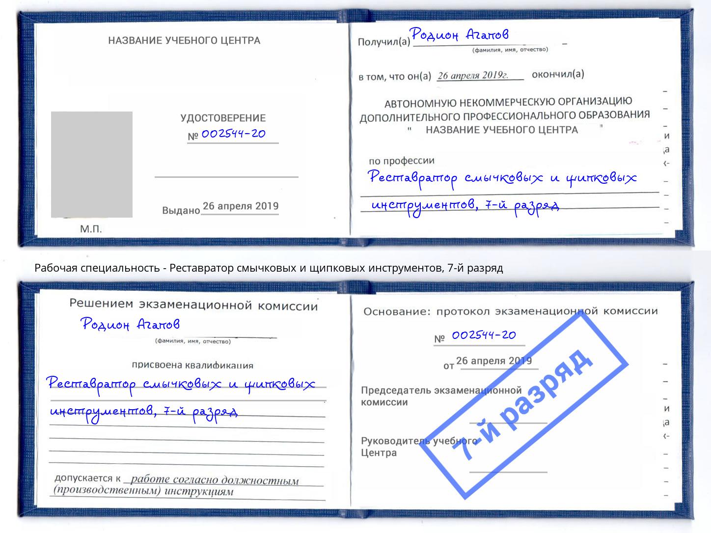 корочка 7-й разряд Реставратор смычковых и щипковых инструментов Нижний Тагил