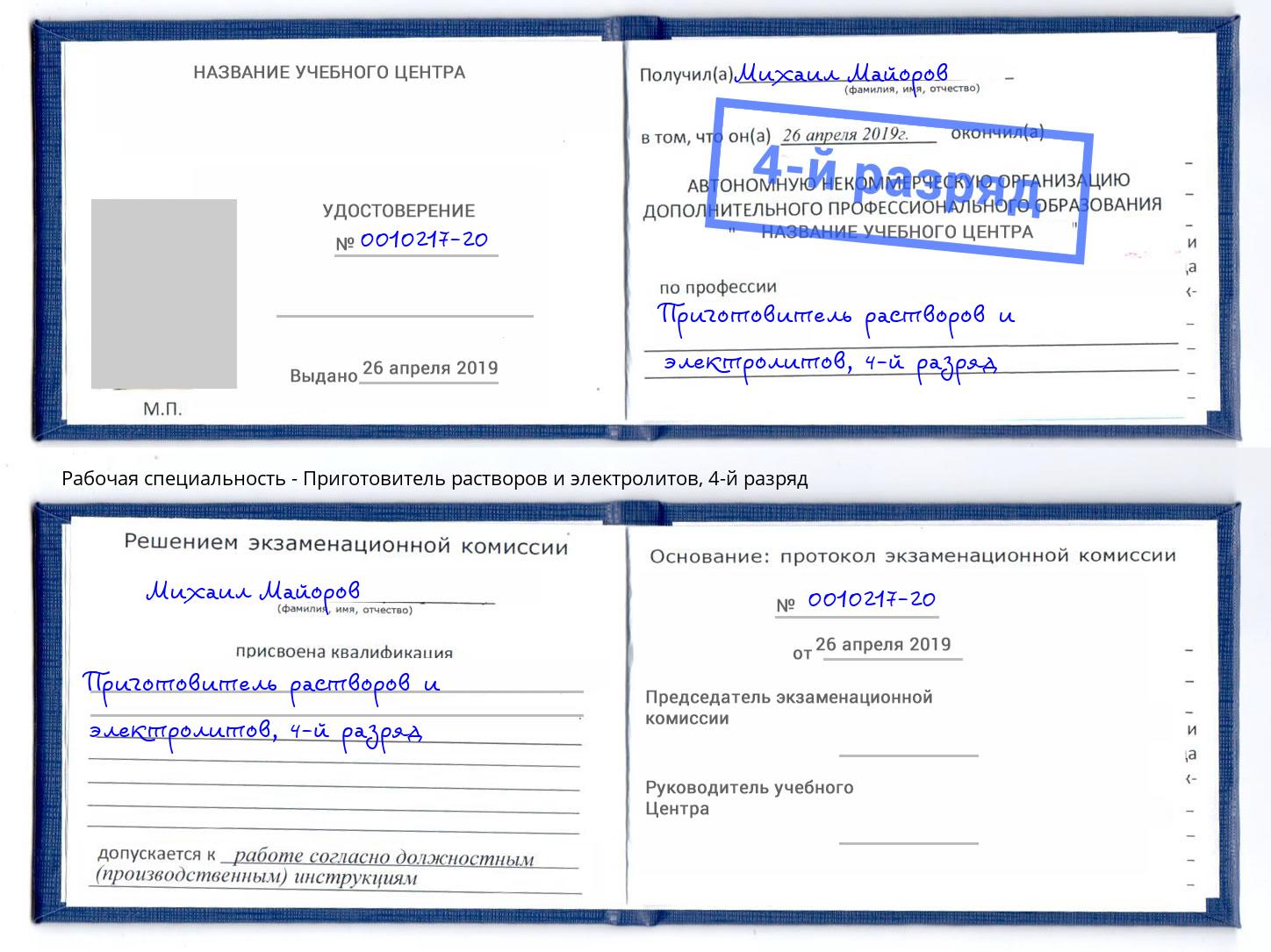 корочка 4-й разряд Приготовитель растворов и электролитов Нижний Тагил