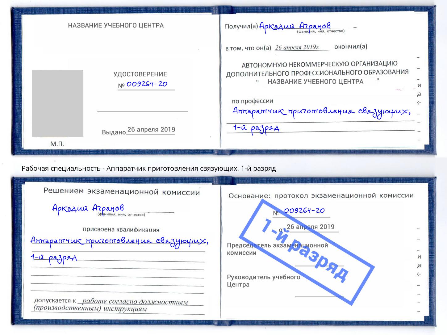 корочка 1-й разряд Аппаратчик приготовления связующих Нижний Тагил