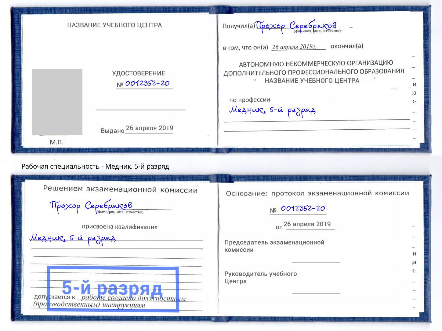 корочка 5-й разряд Медник Нижний Тагил