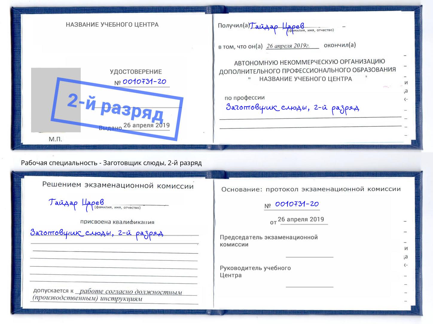 корочка 2-й разряд Заготовщик слюды Нижний Тагил