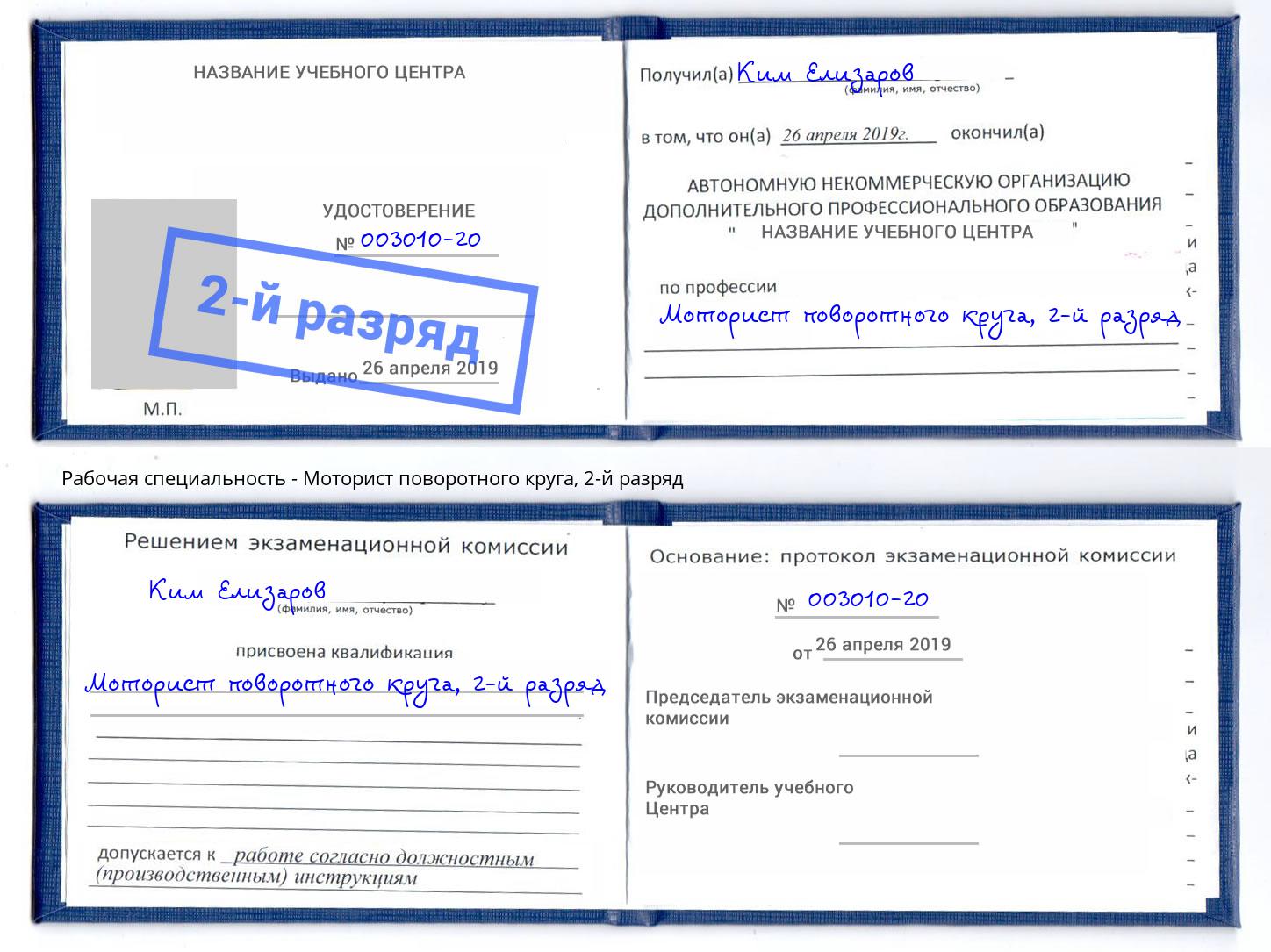 корочка 2-й разряд Моторист поворотного круга Нижний Тагил