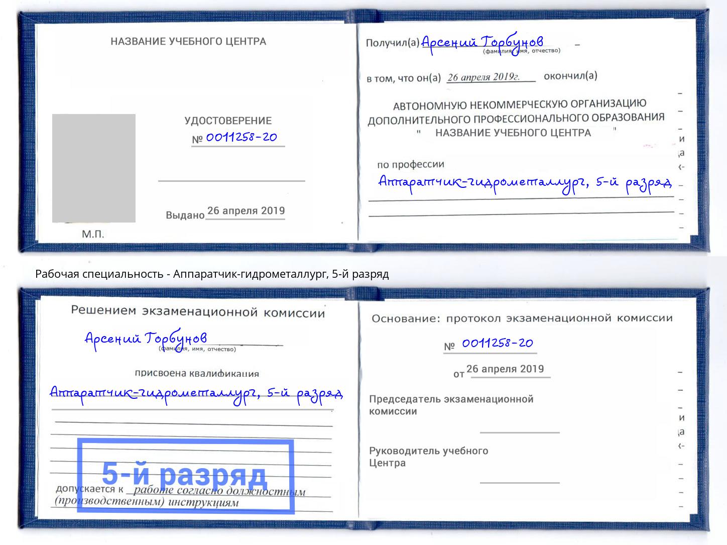 корочка 5-й разряд Аппаратчик-гидрометаллург Нижний Тагил