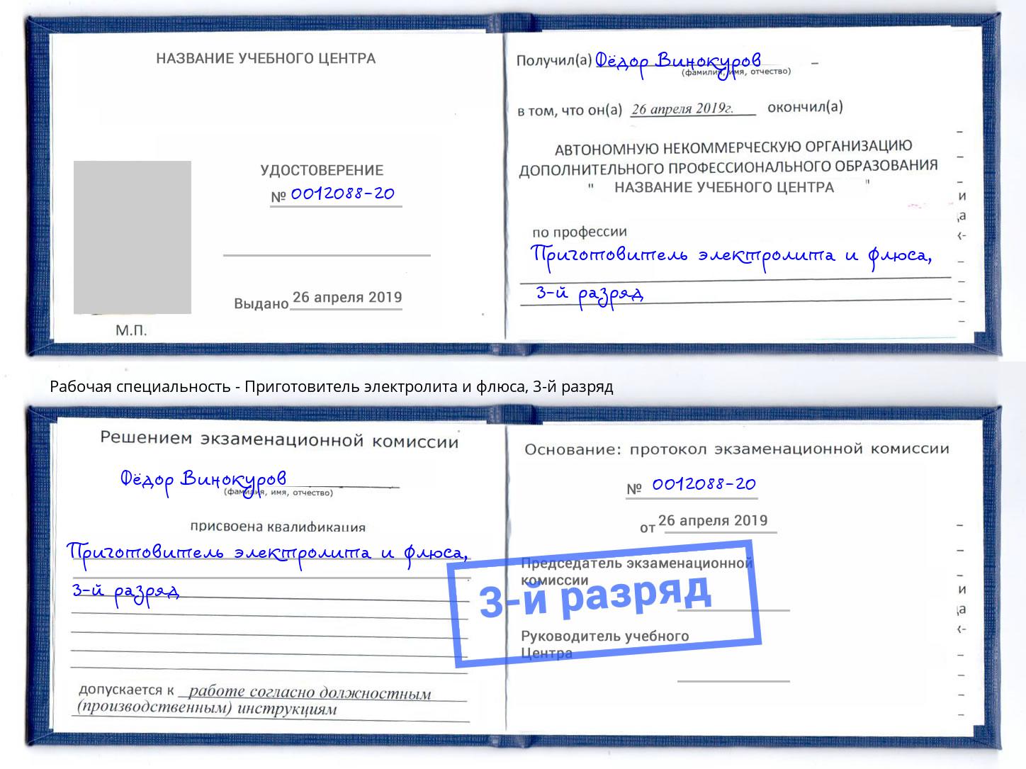 корочка 3-й разряд Приготовитель электролита и флюса Нижний Тагил