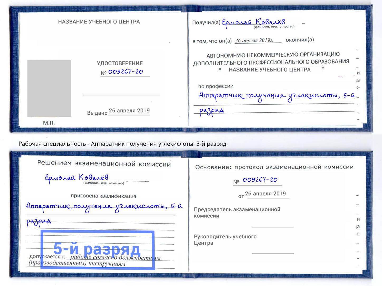корочка 5-й разряд Аппаратчик получения углекислоты Нижний Тагил