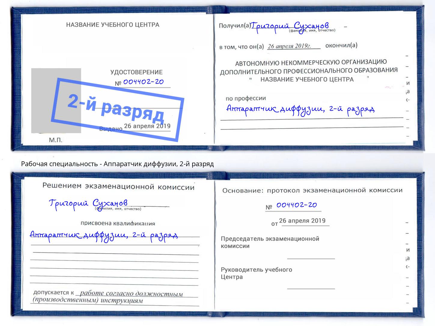 корочка 2-й разряд Аппаратчик диффузии Нижний Тагил
