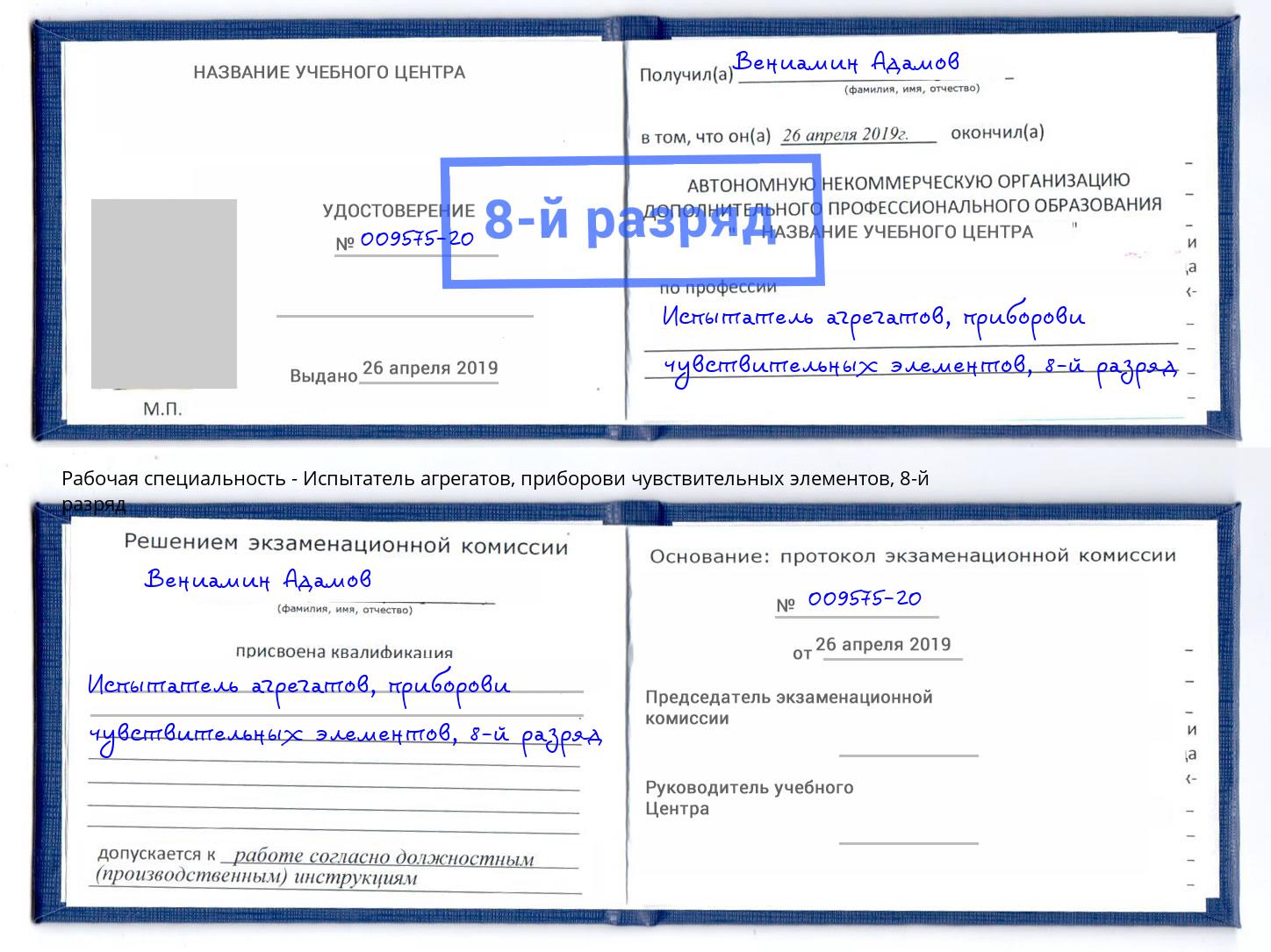 корочка 8-й разряд Испытатель агрегатов, приборови чувствительных элементов Нижний Тагил